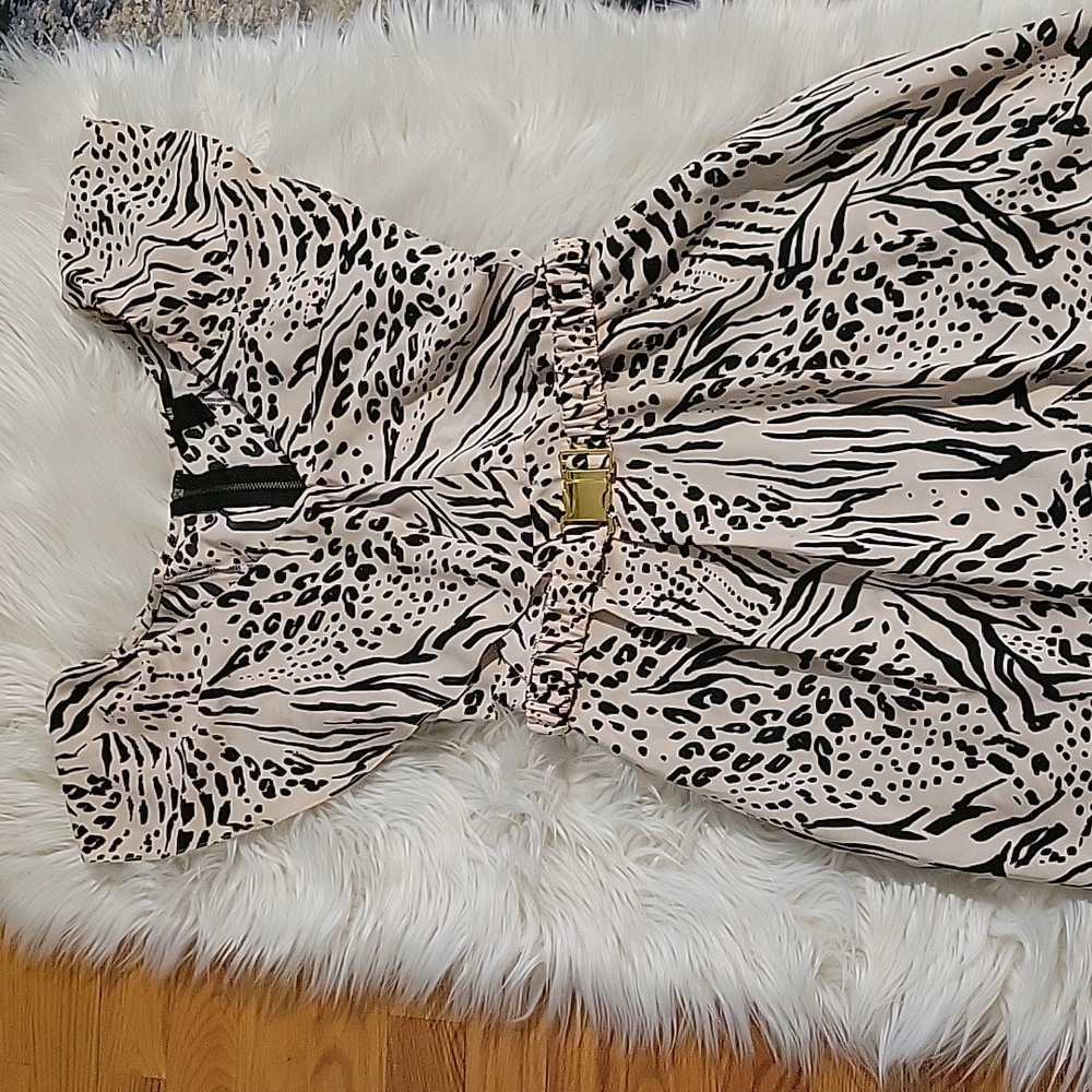 H&M animal print dress in peach biege and black